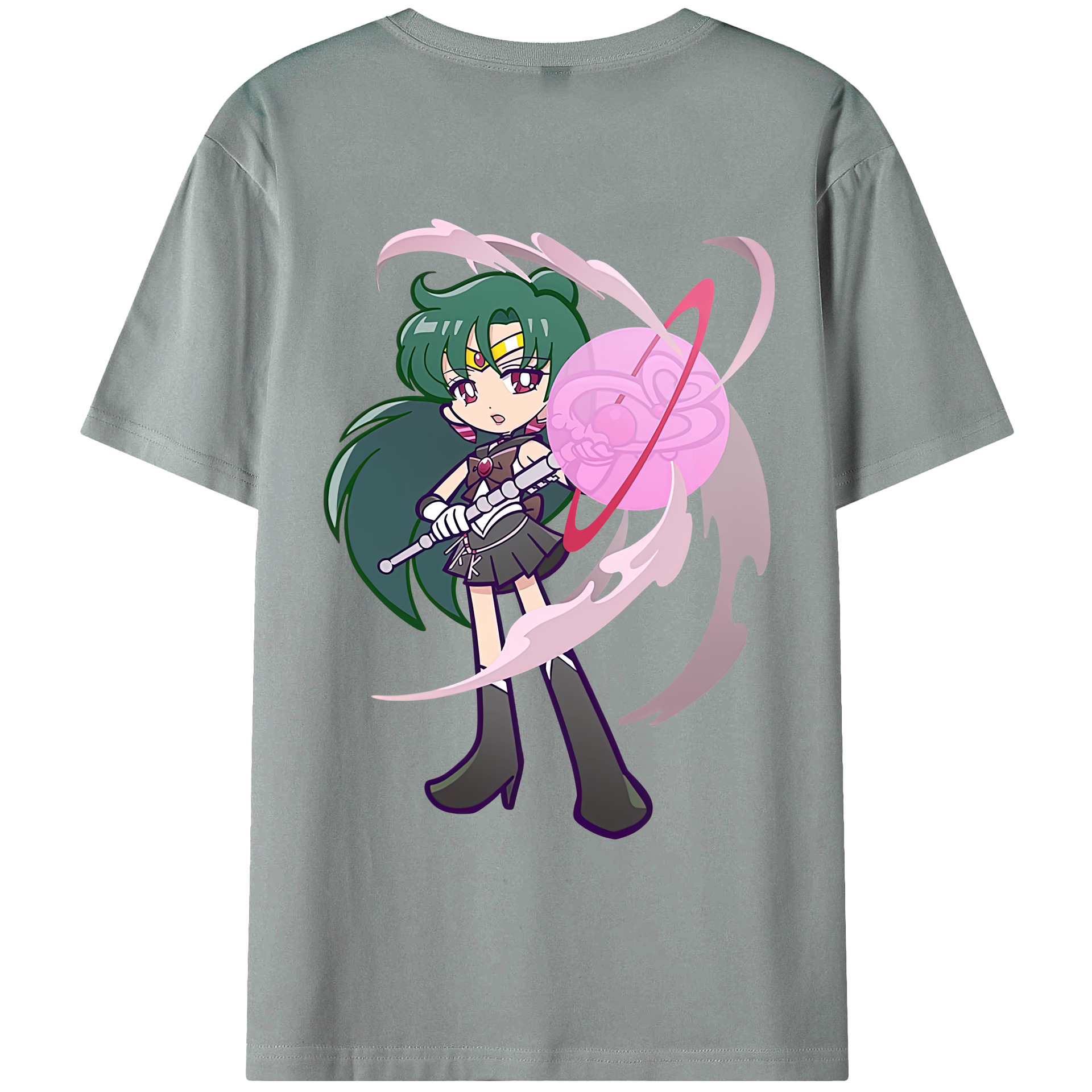 （画像用） 美少女戦士セーラームーン 冥王せつな Sailor Moon Meiou Setsuna 綿100％ メンズ半袖Tシャツ（バックプリント） 通気性